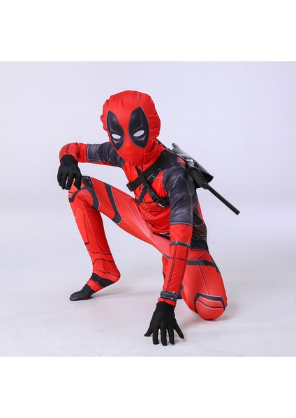 Cosplay Deadpool Bodysuit Cadılar Bayramı Kostüm Çocuk Cosplay Kostüm Sırt Çantası ile Set (Yurt Dışından)