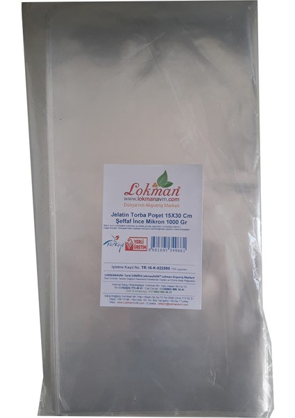 Jelatin Torba Poşet 15X30 cm Şeffaf Ince Mikron 1000 gr 1 Paket