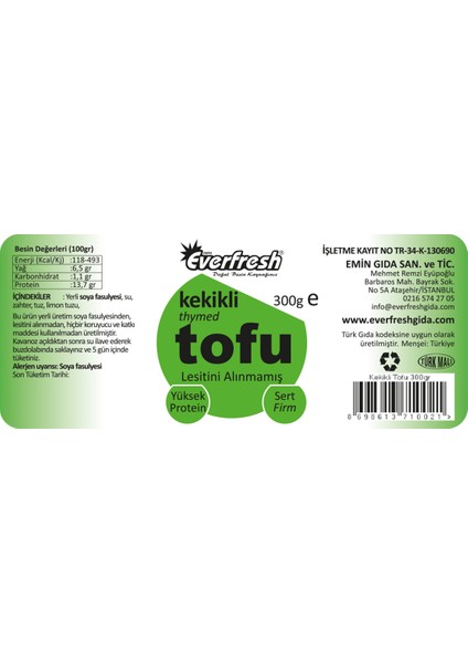 Kekikli Tofu 300 gr