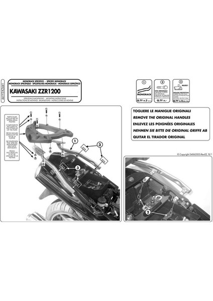 441FZ Kawasakı Uyumlu Zzr 1200 (02-05) Arka Çanta Taşıyıcı