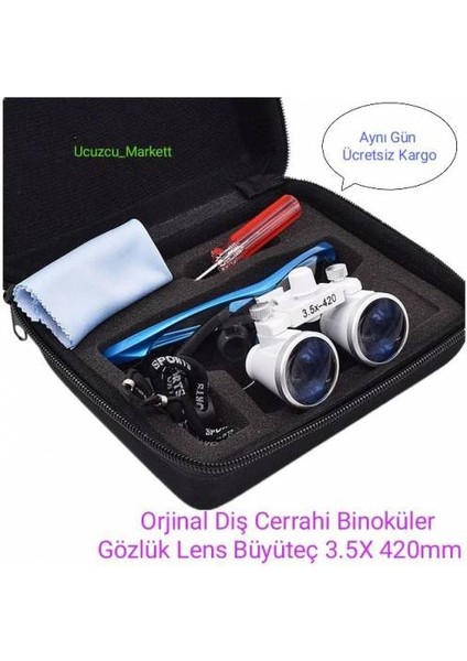 Orjinal Diş Cerrahi Binoküler Loupes Gözlük Lens Büyüteç 3.5x - 420MM Siyah (Taşıma Çantası Hediye)