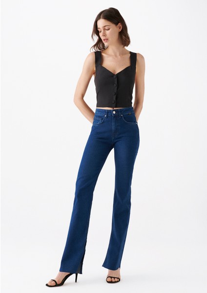 Kadın Maria Slit Koyu Mavi Gold Icon Jean Pantolon 101560-82425 fiyatları