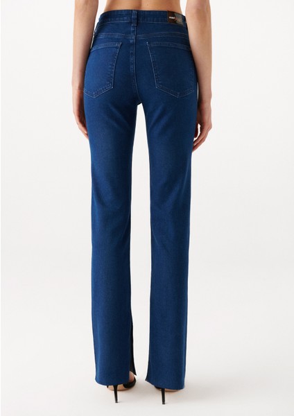 Kadın Maria Slit Koyu Mavi Gold Icon Jean Pantolon 101560-82425 fırsatları