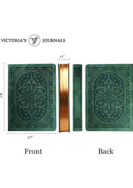 Victorias Victoria's Journals Vintage Journal Çizgili Defter 14X20CM 80GR 160 Yaprak Koyu Yeşil