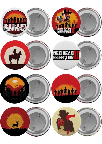Red Dead Çanta Rozeti Seti 8 Adet En Büyük Boy 5.8cm Iğneli Broş