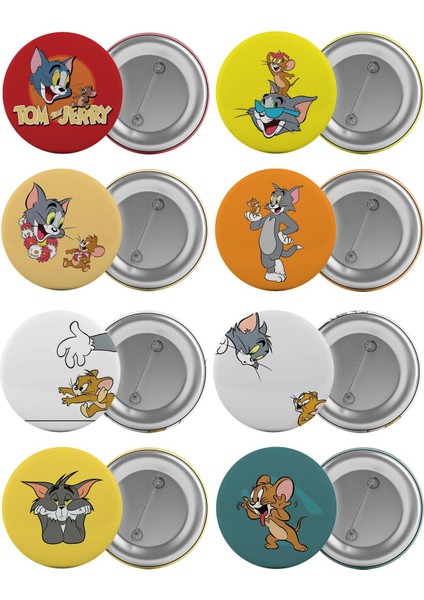 Tom ve Jerry Çanta Rozeti Seti 8 Adet En Büyük Boy 5.8cm Iğneli Broş