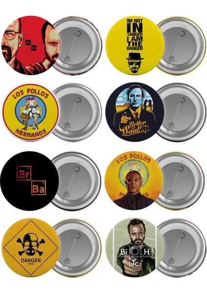 Breaking Bad Çanta Rozeti Seti 8 Adet En Büyük Boy 5.8cm Iğneli Broş