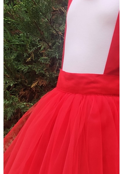 Kırmızı Kız Çocuk Tütü Elbise Bandana Takım 1-8 Yaş