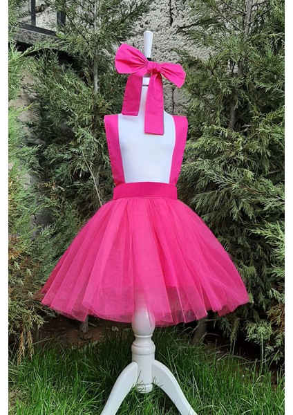 Fuşya Kız Çocuk Tütü Elbise Bandana Takım 1-8 Yaş