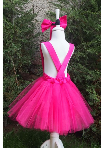 Fuşya Kız Çocuk Tütü Elbise Bandana Takım 1-8 Yaş fırsatları