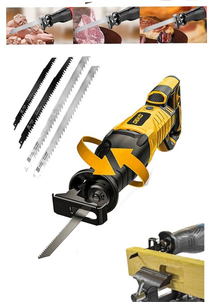 Dkt1130 1100w Devir Ayarlı 180° Döner Başlıklı Tilki Kuyruğu Ahşap Metal Kemik Et Kesme + 5 Bıçak