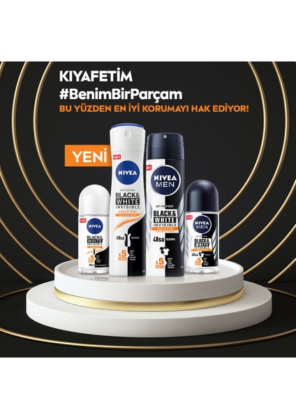 NIVEA Men Erkek Roll On Deodorant Black&White Invisible Güçlü Etki 50ml; Ter ve Ter Kokusuna Karşı 48 Saat Anti-perspirant ; İz Bırakmayan Formül