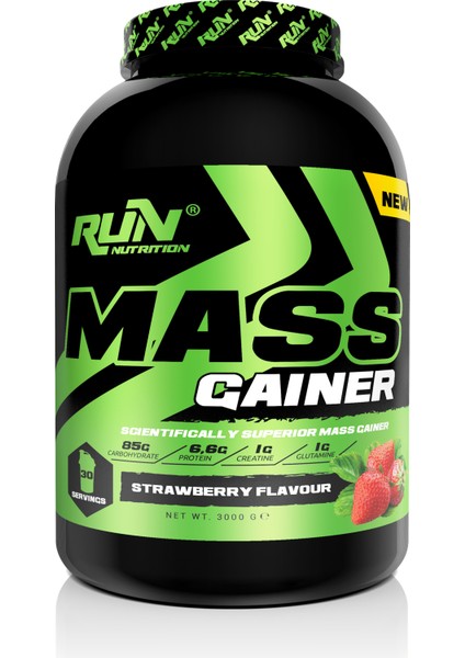 Run Nutrition Gainer - 3 Kg - Çilek Aromalı - 30 Servis - Hediyeli