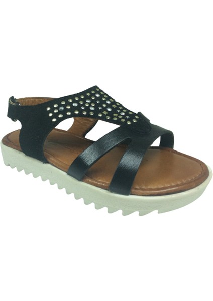 Trend 2103 Klt Siyah Kız Çocuk Sandalet % 100 Hakiki Deri