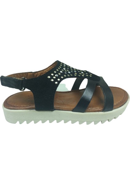 Trend 2103 Klt Siyah Kız Çocuk Sandalet % 100 Hakiki Deri