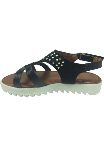 Trend 2103 Klt Siyah Kız Çocuk Sandalet % 100 Hakiki Deri