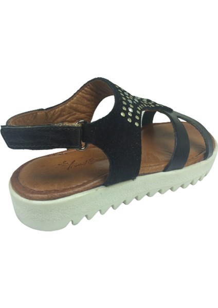 Trend 2103 Klt Siyah Kız Çocuk Sandalet % 100 Hakiki Deri