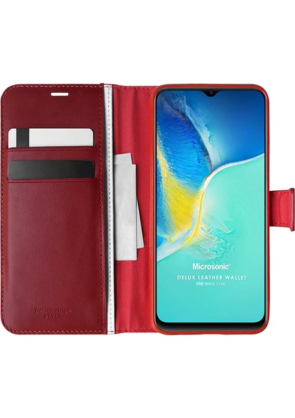 Vivo Y15S Kılıf Delux Leather Wallet Kırmızı