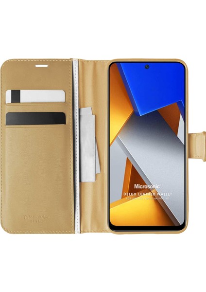 Xiaomi Poco M4 Pro Kılıf Delux Leather Wallet Gold