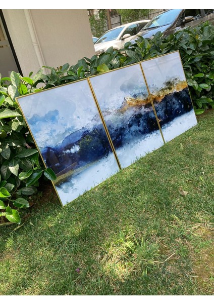 Üçlü Metal Gold Alüminyum Çerçeveli Poster Tablo Seti fırsatları
