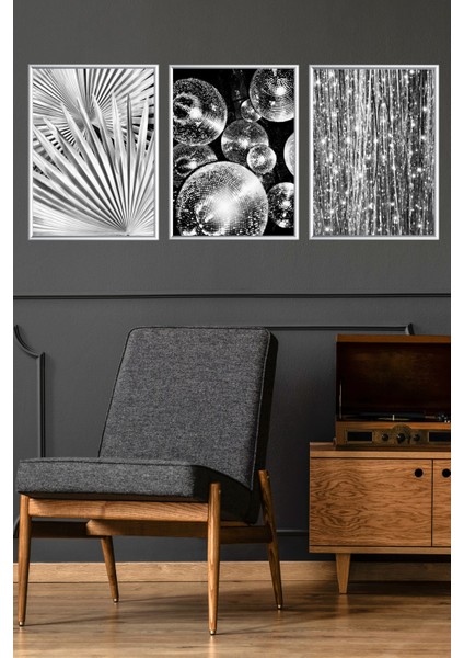 Üçlü Gümüş Renkli Metal Alüminyum Çerçeveli Tablo Poster Set