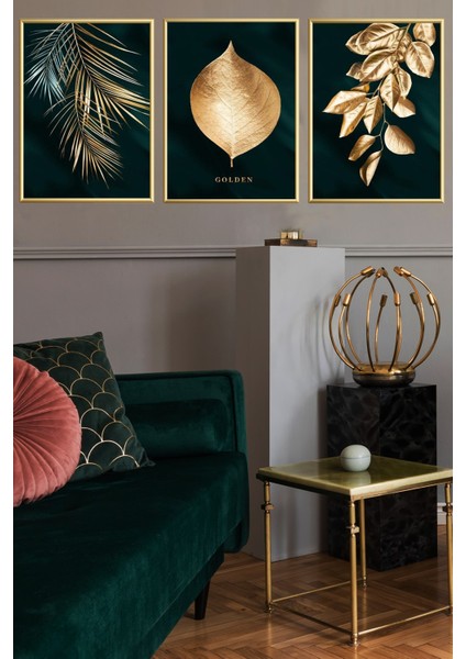 Üçlü Gold Alüminyum Metal Çerçeveli Poster Tablo Seti