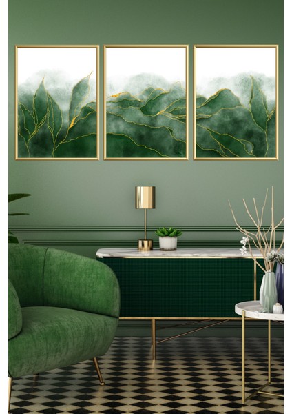 Üçlü Gold Alüminyum Metal Çerçeveli Poster Tablo Set fırsatları