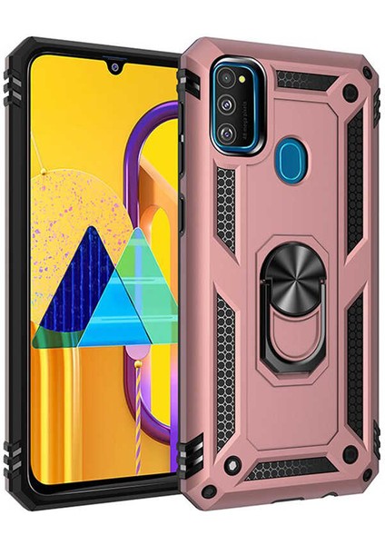 Samsung Galaxy M30S Uyumlu Kılıf Stand Yüzüklü Kapak Military Metal Solid Ring Case