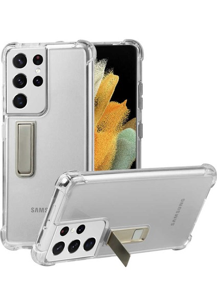 Samsung Galaxy S21 Ultra Uyumlu Kılıf Özel Üretim, Gizli Standlı Ultra Ince ve Esnek Şeffaf Pürüzsüz