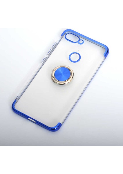 Xiaomi Mi 8 Lite Uyumlu Kılıf Yüzüklü Standlı Şeffaf Laser Paint Design Lazer Renk Tasarımı