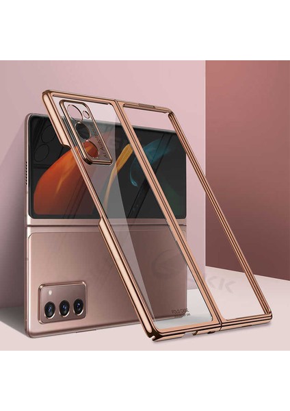 Samsung Galaxy Z Fold 2 Uyumlu Kılıf Metal Görünümlü Ultra Ince Full Koruma Katlanır Kapak