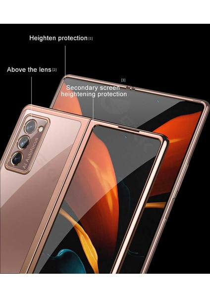 Samsung Galaxy Z Fold 2 Uyumlu Kılıf Metal Görünümlü Ultra Ince Full Koruma Katlanır Kapak