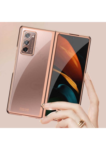 Samsung Galaxy Z Fold 2 Uyumlu Kılıf Metal Görünümlü Ultra Ince Full Koruma Katlanır Kapak