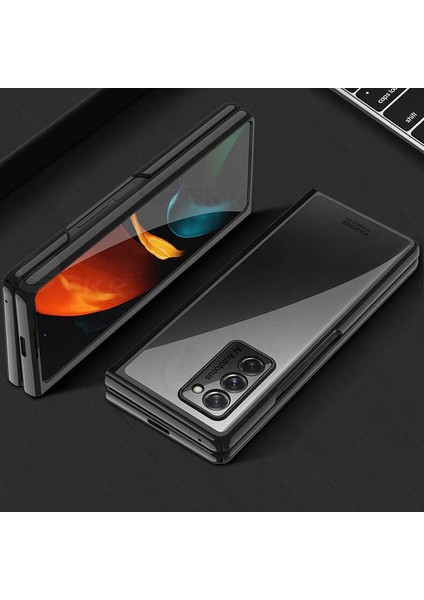 Samsung Galaxy Z Fold 2 Uyumlu Kılıf Metal Görünümlü Ultra Ince Full Koruma Katlanır Kapak