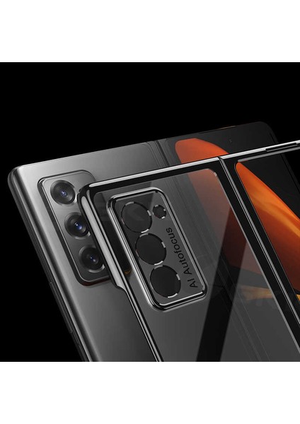 Samsung Galaxy Z Fold 2 Uyumlu Kılıf Metal Görünümlü Ultra Ince Full Koruma Katlanır Kapak