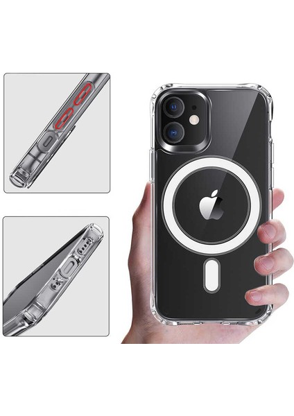 Apple iPhone 12 Pro Max Uyumlu Kılıf Şeffaf Darbe Emici Magsafe Magnetik Wireless Şarj Tasarım Kapak