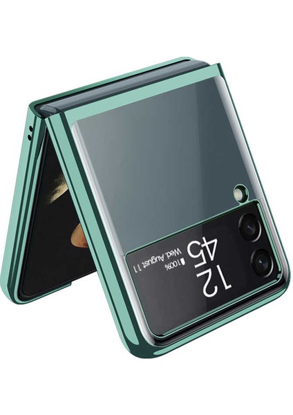 Samsung Galaxy Z Flip 3 Uyumlu Kılıf Metal Görünümlü Ultra Ince Full Koruma Katlanır Kapak