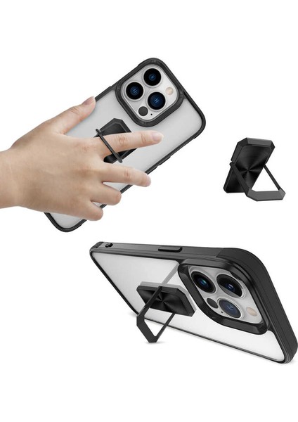 Apple iPhone 13 Pro Max Uyumlu Kılıf Kapak Ipli Askılı, Metal Stand Yüzüklü Luxury Series Case