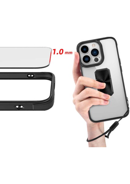 Apple iPhone 13 Pro Max Uyumlu Kılıf Kapak Ipli Askılı, Metal Stand Yüzüklü Luxury Series Case