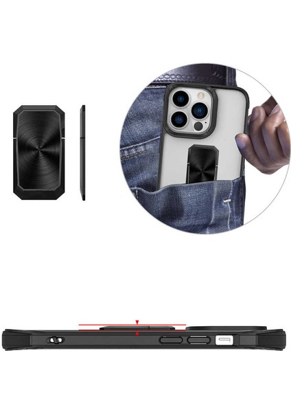 Apple iPhone 13 Pro Max Uyumlu Kılıf Kapak Ipli Askılı, Metal Stand Yüzüklü Luxury Series Case