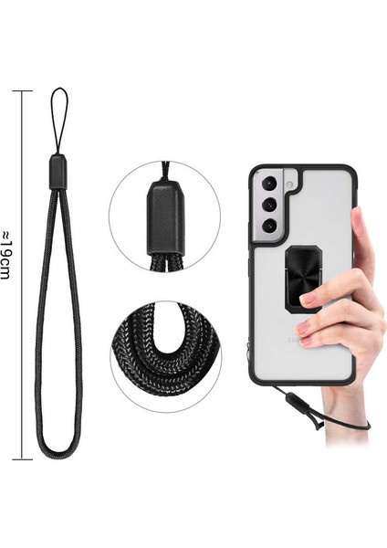 Samsung Galaxy S22 Uyumlu Kılıf Kapak Ipli Askılı, Metal Stand Yüzüklü Luxury Series Case