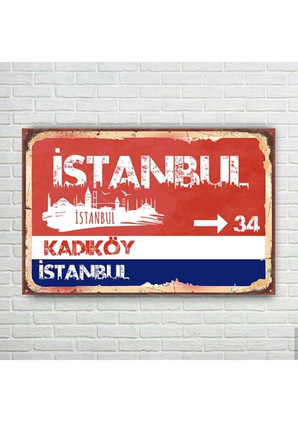 Istanbul Kadıköy Plaka Retro Ahşap Poster