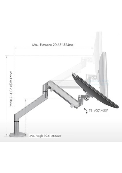 Oz-1 Ayarlanabilir Tek Kol Amortisörlü Monitör Masa Tutucu Aparat