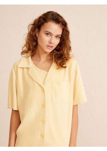 Polo Yaka Pamuklu Oversize Havlu Gömlek