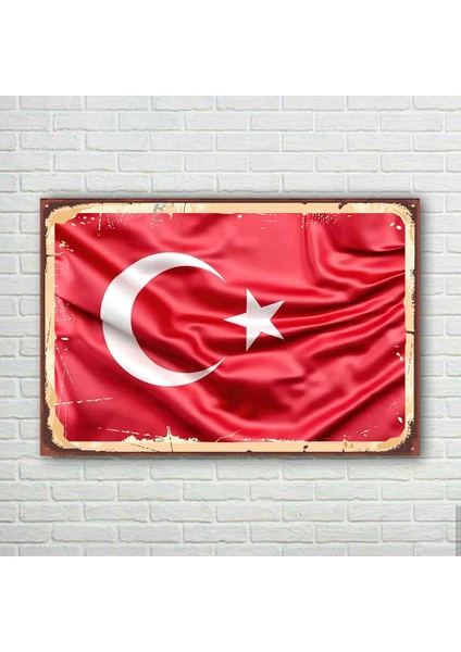 Trend Poster Türk Bayrağı Retro Ahşap Poster