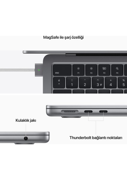 MacBook Air M2 Çip 8GB 256GB SSD macOS 13" Taşınabilir Bilgisayar Uzay Grisi MLXW3TU/A