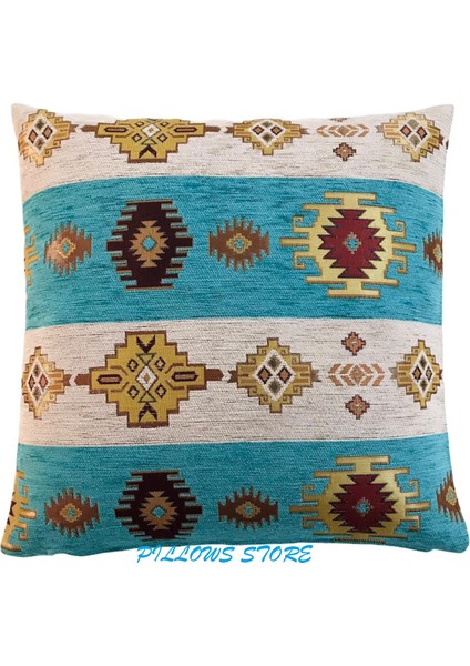 Kilim Desenli Turkuaz Kırlent Kılıfı 45CM*45CM