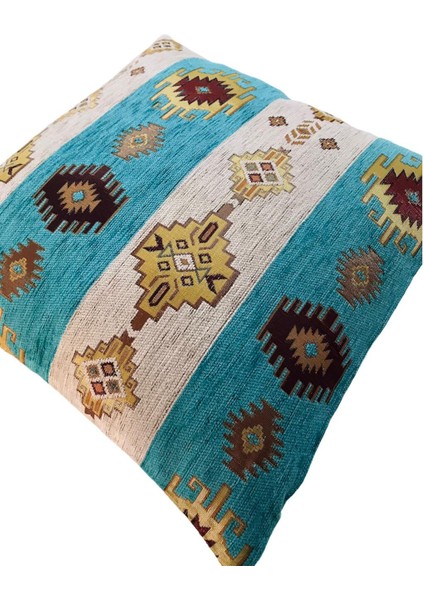 Kilim Desenli Turkuaz Kırlent Kılıfı 45CM*45CM