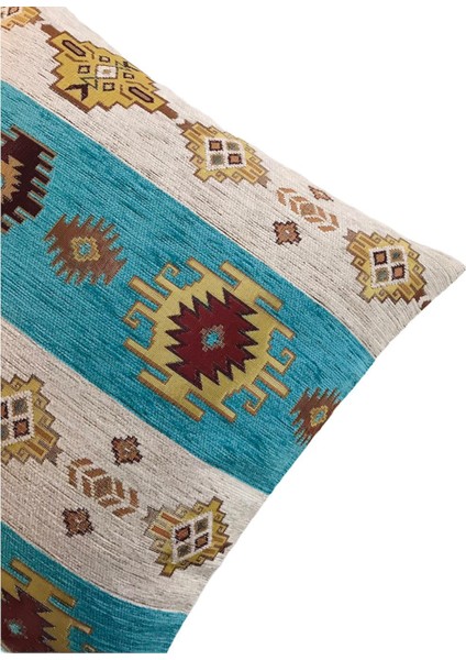 Kilim Desenli Turkuaz Kırlent Kılıfı 45CM*45CM