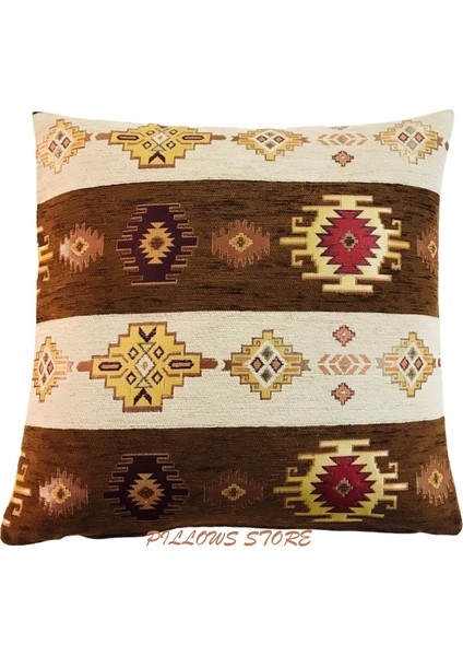 Kilim Desenli Kahverengi Kırlent Kılıfı 45CM*45CM